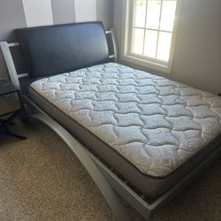 Full-Size Metal Bed Frame W/ Leather-Like Headboard
