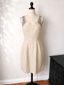 Size 8 LOFT Linen with beading midi dress
