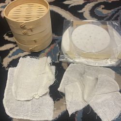 Natural Bamboo Steamer 3 Set Cloth Wooden
