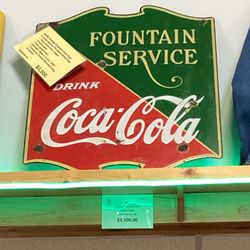 Rare vintage original Coca-Cola DOUBLE SIDED Fountain Service sign
