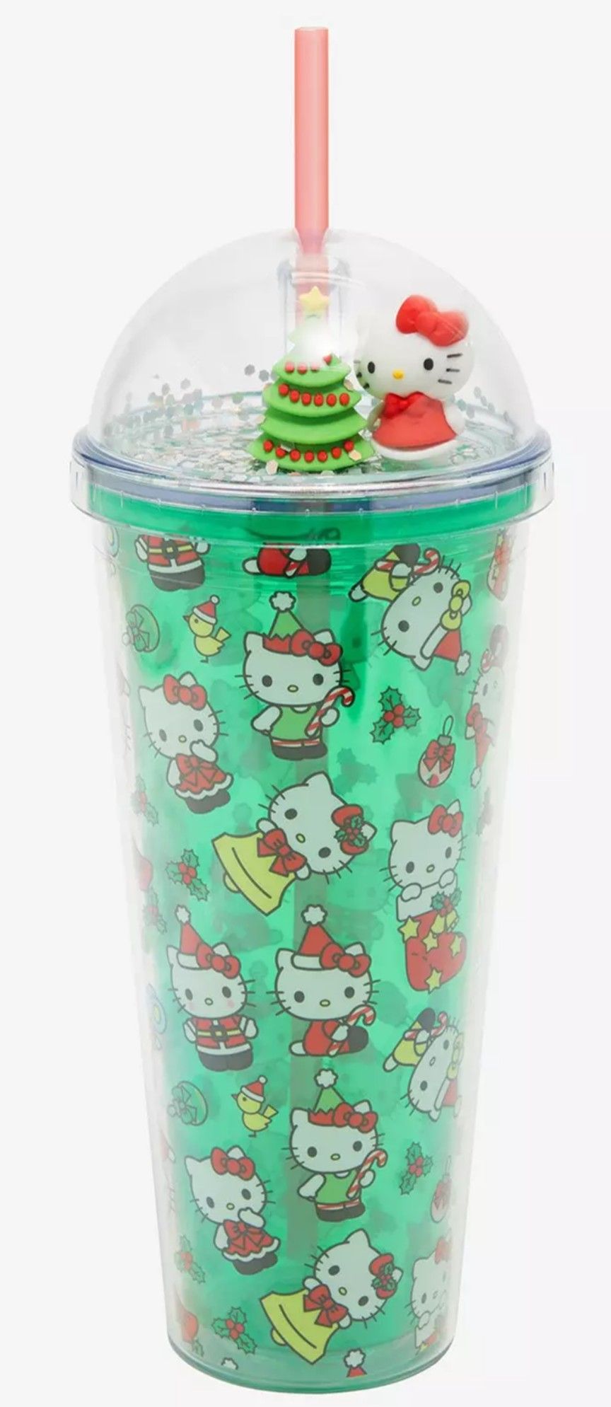 Hello Kitty Dome Acrylic Travel Cup - Christmas Theme - Sanrio - Hot Topic - NEW