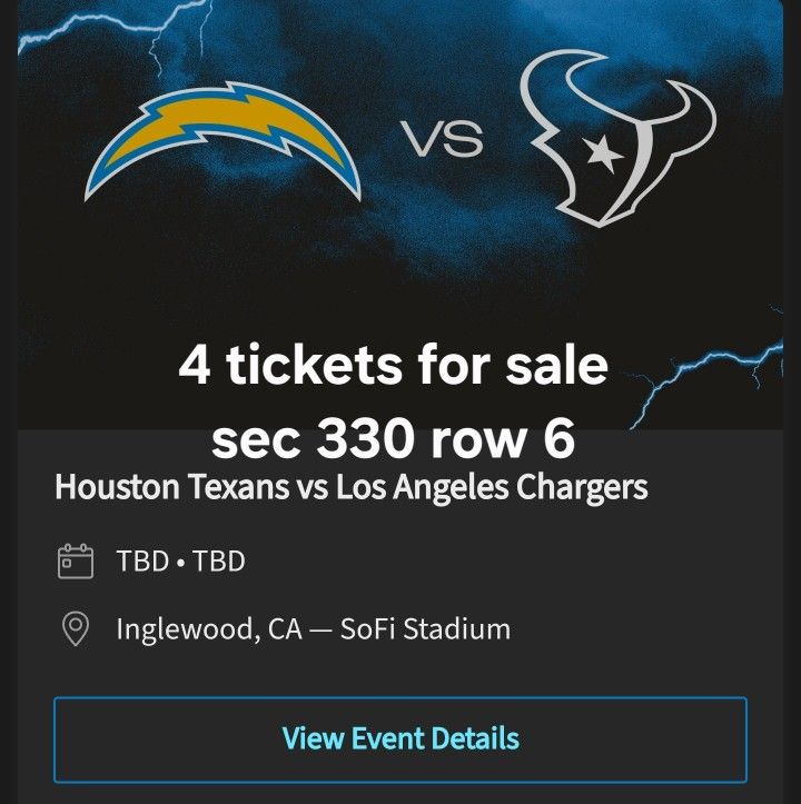 Chargers Texans Tickets Chargers Vs Texans At Sofi
