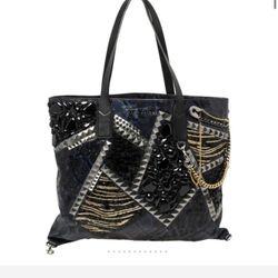 MARC JACOBS SNAKE EMBOSSED BLACK LEATHER WINGMAN HANDBAG MSRP $900.00