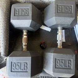 95lbs pair of rubber hex dumbbells