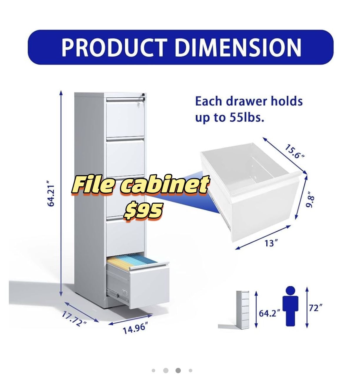 ✌️ 5 Drawer Metal Vertical File Cabinet with Lock Office Home Steel Vertical File Cabinet for A4 Legal/Letter Size White