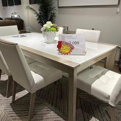 Ashley 7 Pcs Dining Room Set Table and 6 Chairs Wendora Bisque 