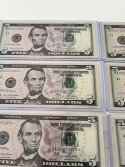 6 Consecutive Serial Numbers 2021 $5* Star notes UNC Mint 