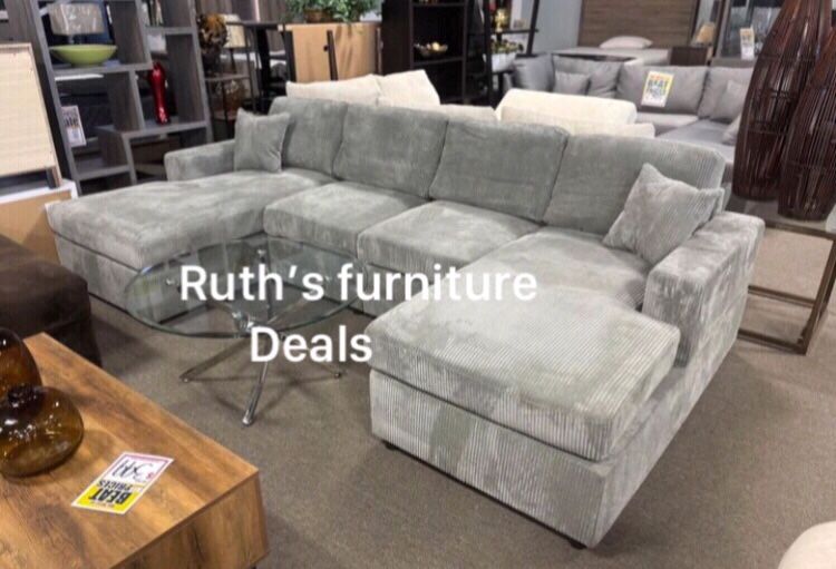 XL Sectional Sofa Grey Corduroy