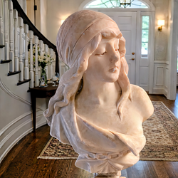 Large Vintage Classical Style Marble Bust of Woman on Pedestal