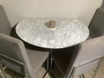 White & Gray Marble Stone Dinning Set