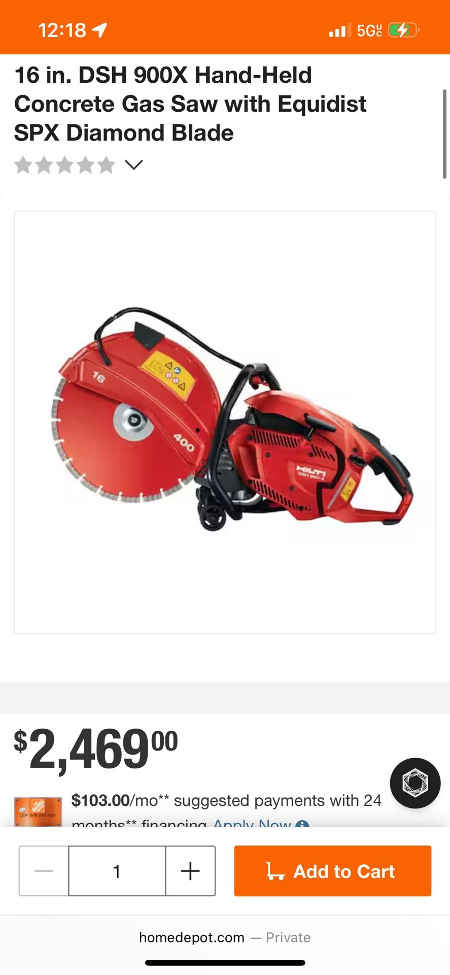 HILTI DSH 900x Concrete Saw
