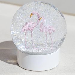 Flamingo Snowglobe Crystal Ball with White Base