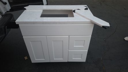 White Bathroom Vanity Cabinet with Marble Top