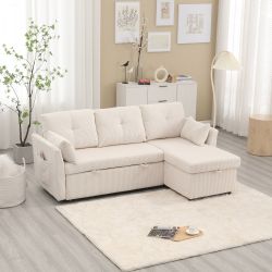 L-shaped multi-functional reversible storage Velvet combination sofa (beige)  Sturdy solid wood frame, velvet fabric, filled with high-density sponge,