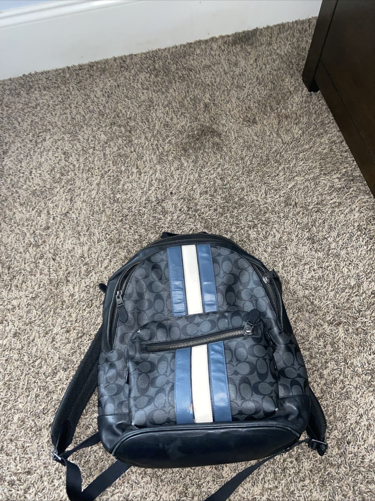 West Backpack In Signature Canvas With Varsity Stripe