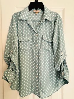 Loft Outlet Blouse Teal Baby Blue With Acorns Women Sz. S