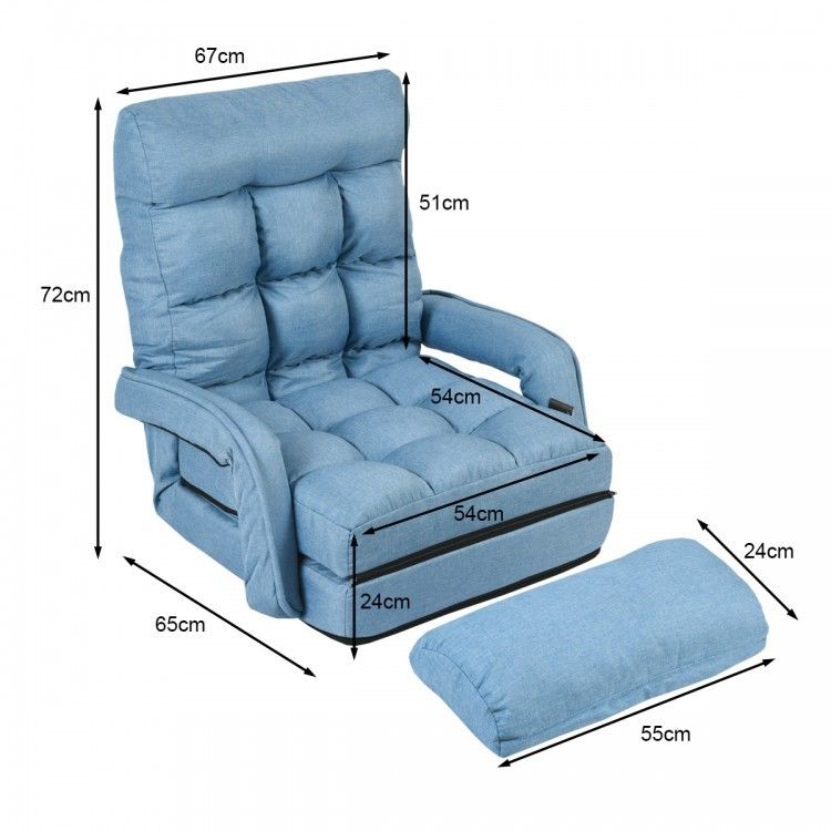 Folding Lazy Floor Chair Sofa With Armrests And Pillow-Blue