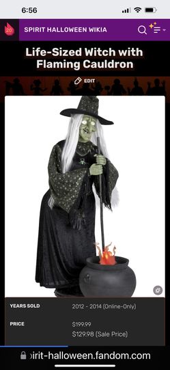Life Size Witch With Flaming Cauldron Halloween Animatronic