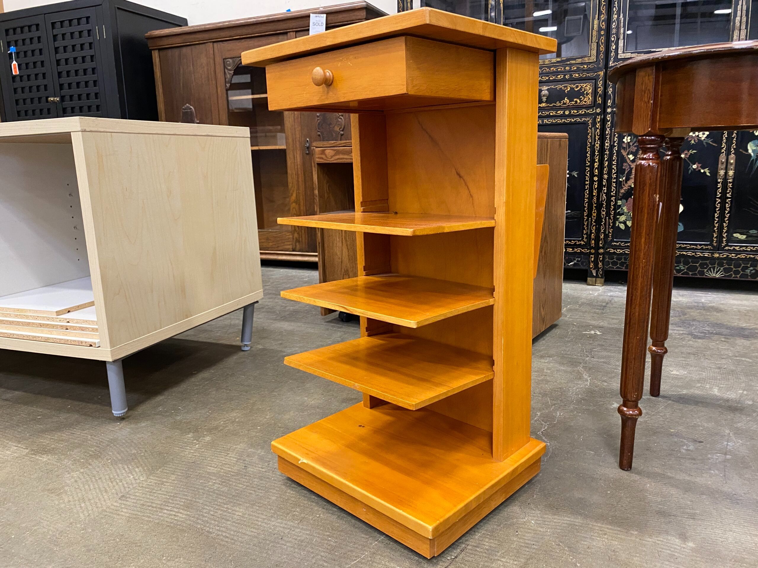 Rolling Single Drawer Open Shelf Side Table with Magazine Rack and Wheels