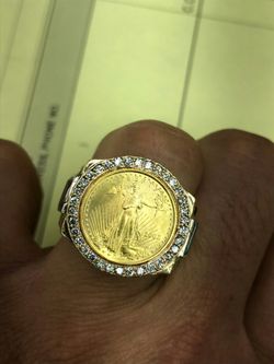 14k Gold Ring 24k coin .50 ct Diamonds 16 grams