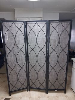 3 Panel Metal And Fabric Room Divider