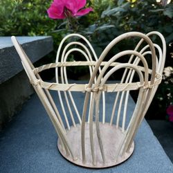 rattan and wood open-weave basket