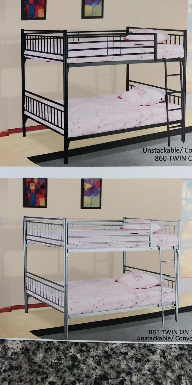 Silver or Black Metal Bunk bed full/ full with Full Mattress
