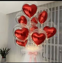 Transparent Bubble Balloon Set with Red Heart Foil