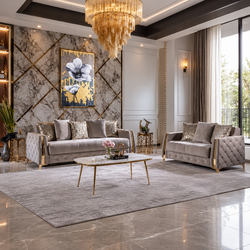 Brand New Luxury Velvet Sofa Set with Gold Accents