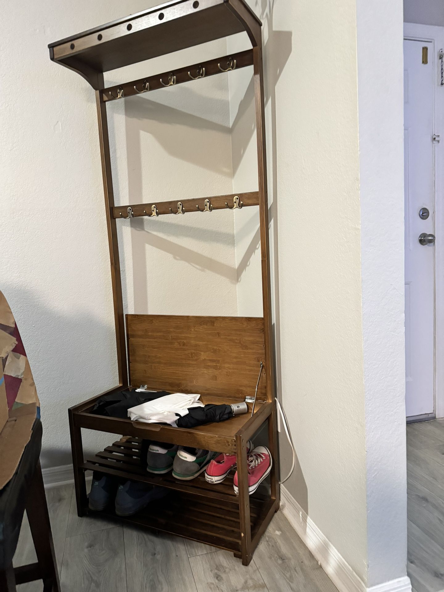 Entry Coat Rack With Bench and Shoe Storage and Table 