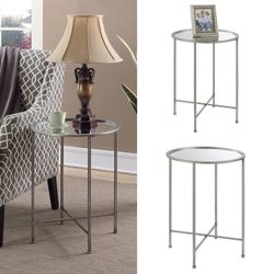 High Quality Modern Round Mirrored Top End Table Brand New