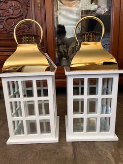 White and Gold Decorative Candle Lanterns – Set of 2