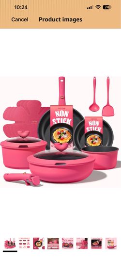 15pcs Pots and Pans Set Non Stick, Cookware Set Detachable Handle Induction Compatible, Dishwasher & Oven Safe, Space Saving, Camping Cooking Set, Kit