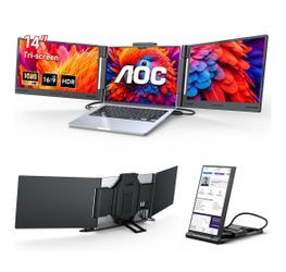 AOC 14" Laptop Screen Extender, Portable Monitor for 13”-17.3" Laptops 1080P FHD IPS Display, HDMI/USB-C Cable Plug-Play Triple Laptop Screen Extender