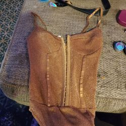 Shimmery Sex Bodysuit- Honey Beige Color Size S