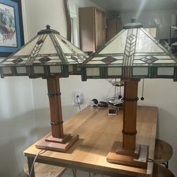 Vintage Tiffany Craftsman Style Table Lamps