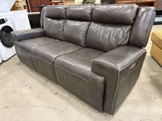 Deep Cocoa Brown Leather Power Reclining Sofa with Adjustable Headrests