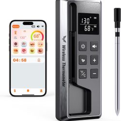 Wireless Meat Thermometer Smart Digital Bluetooth Cooking Food Thermometer for Remote Monitoring of Steak, BBQ, Grill, Oven, Rotisserie