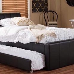 New Twin Size Black Trundle Bed 