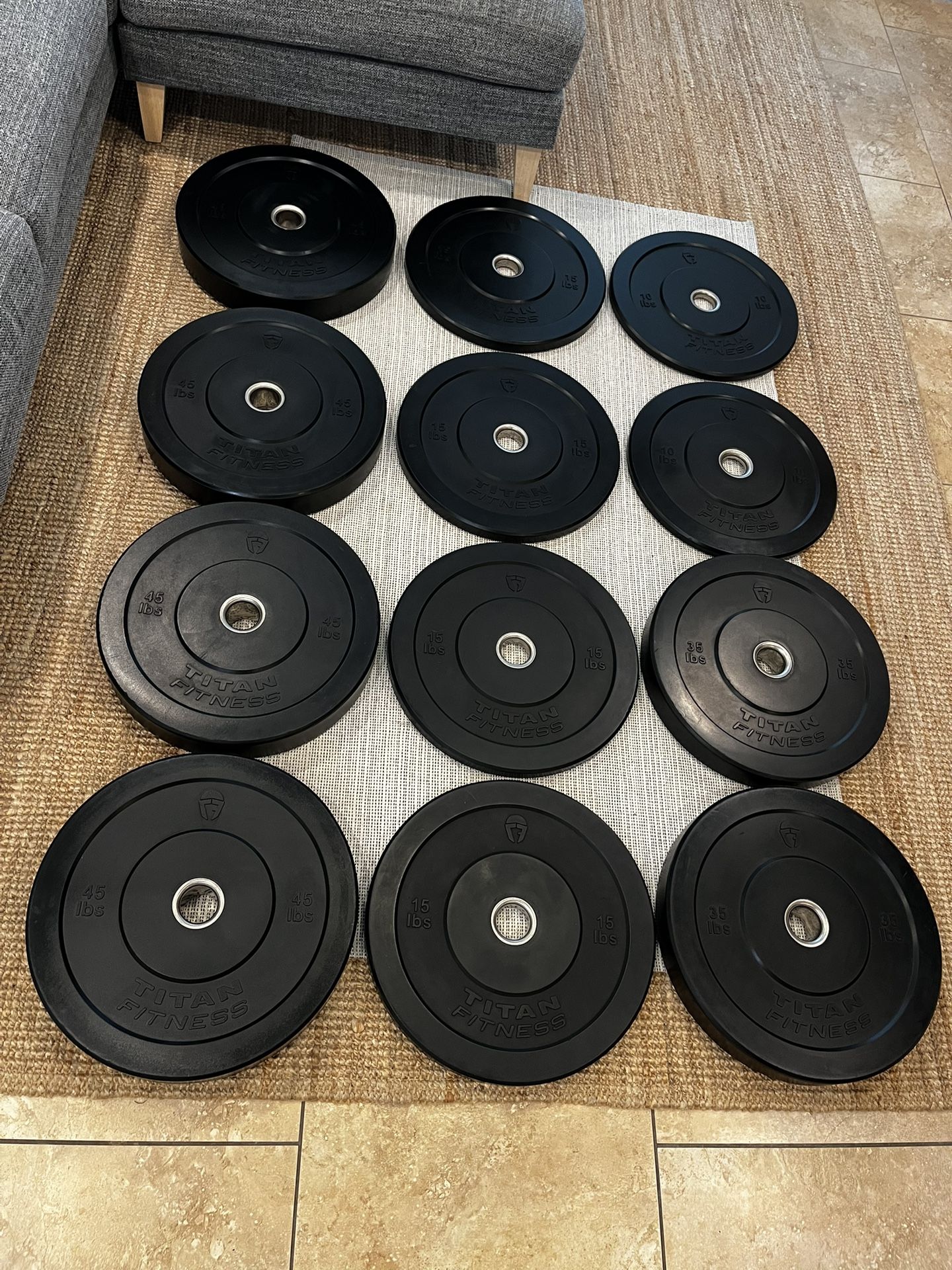 Titan Fitness Olympic Weight Bumper Plates (45lb x4, 35lb x2, 15lb x2)