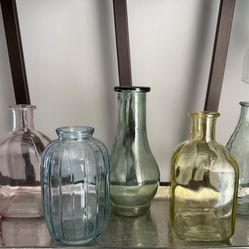 Decorative Glass Bottle Set – Colored Vintage Style Vases