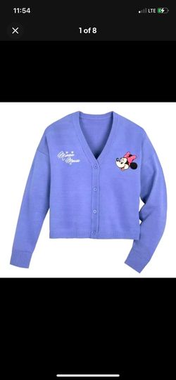 Disney Parks Minnie Mouse Button-Up Cardigan Womens XL Purple Embroidered