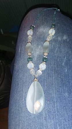 Vintage moonstone and opalite glass gemstone necklace