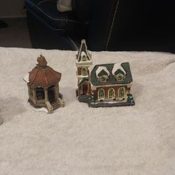 Christmas Village Church and Gazebo Figurines