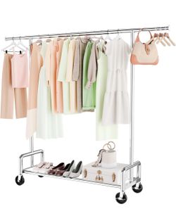 Rolling Clothes Rack, Heavy Duty Garment Rack, Chrome