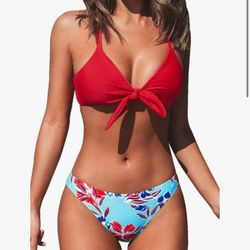 CUPSHE Women's Two Piece Bikini Set Floral Print Knot Bunny Tie