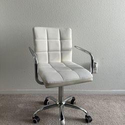 White Adjustable Desk Chair Faux Leather