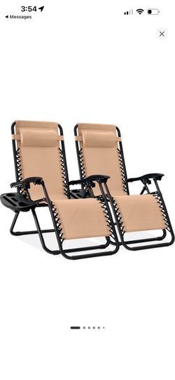 Best Choice Products Set of 2 Zero Gravity Lounge Chair Recliners for Patio, Pool w/ Cup Holder Tray - Beige