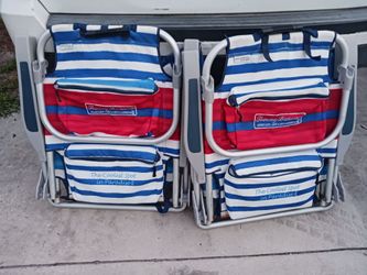 2 TOMMY BAHAMA BACK PACK BEACH YARD TRAVEL CHAIRS GD CONDITION 1ST 25$ GET THEM FIRM