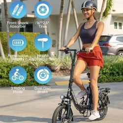 16" Electric Bike, Max 25Miles Range(Pedal-Assist) & Speed 15.5 Mph Power 350W Motor, Folding E-Bike with Removable Battery
